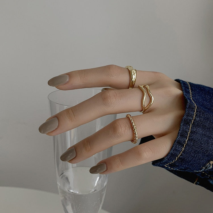 Hollow Heart Ring Set 5PCS Elegant Vintage Adjustable