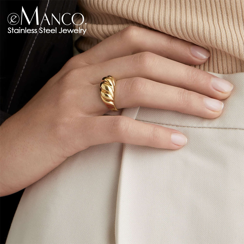 eManco Simple Fashion Style texture  Stainless Steel Ring