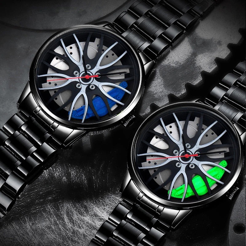 Fashion Car Wheel Rim Hub Leather Belt Watch For Men