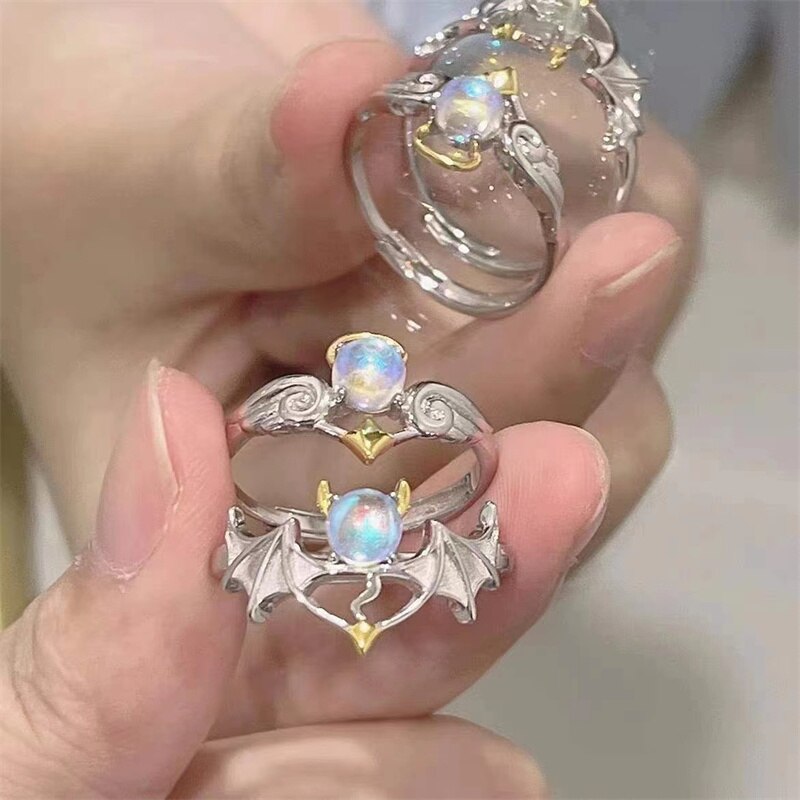 2Pcs/set Black White Romantic Couple Rings