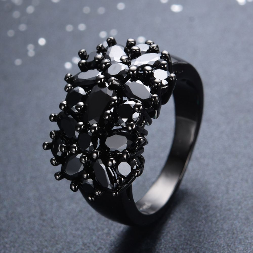 Antique Black Crystal Stone Opening Black Ring