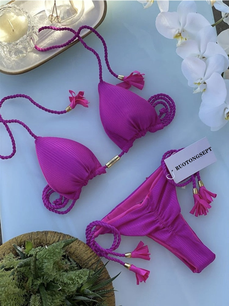 RUOTONGSEPT Triangle Bandage Swimwear Thong Bikini Set