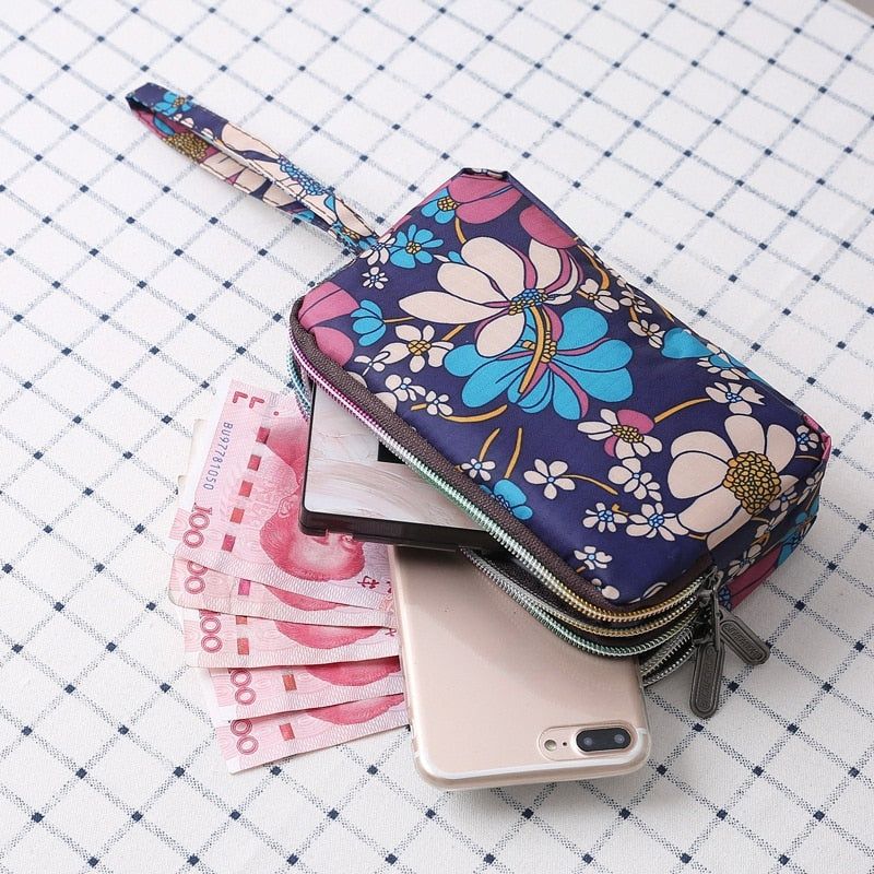 Three-layer Print Canvas Long Wallet