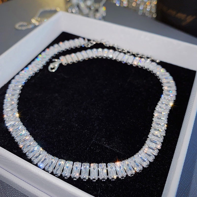 Korean copper inlaid zircon luxury shiny necklace