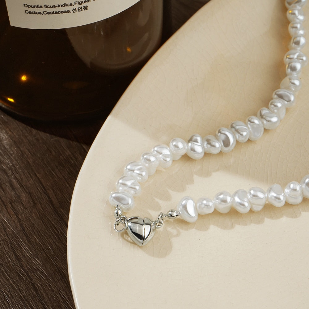 IFMIA Korean Fashion Pearl Chain Heart Choker Necklace