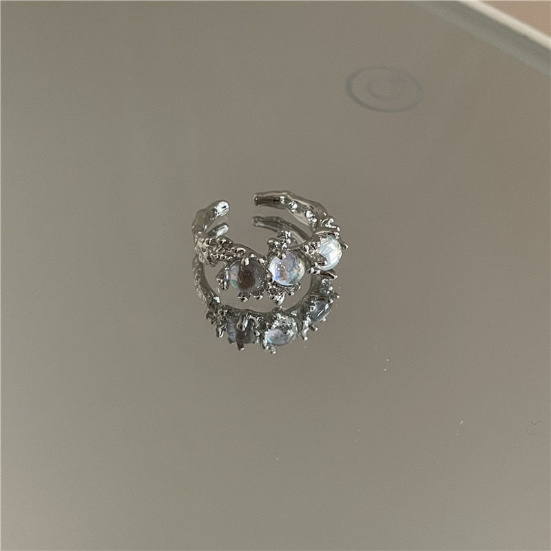 Pink Crystal Irregular Heart Ring Y2K Creative Blue Opal Broken Heart Ring