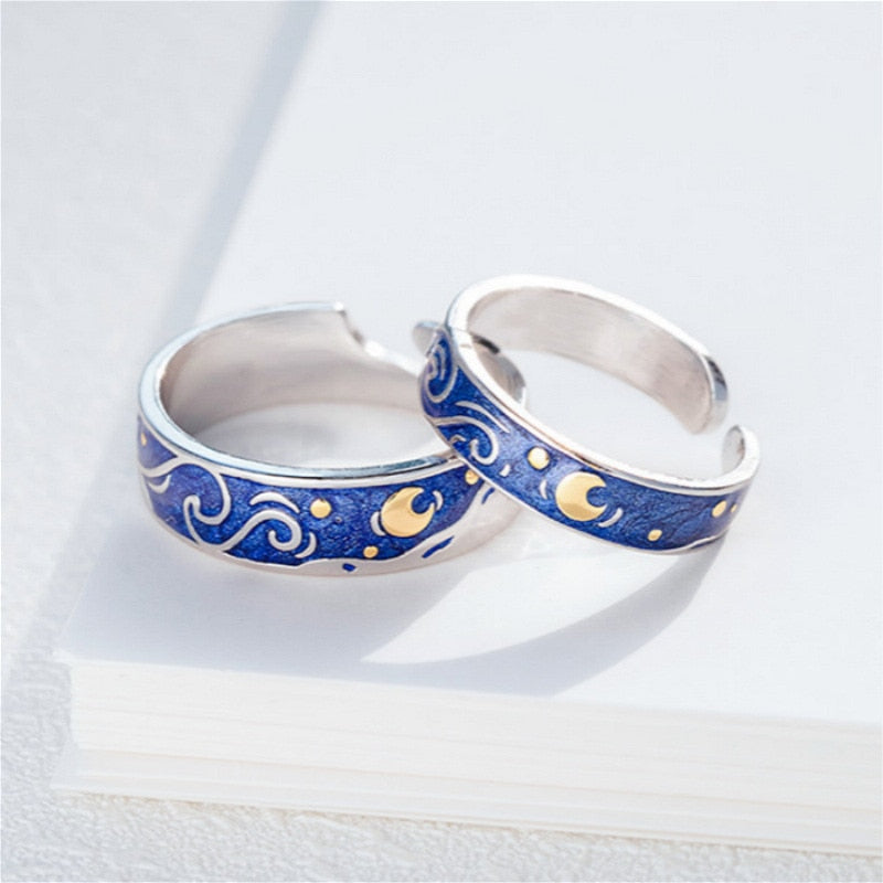 2Pcs/set Black White Romantic Couple Rings