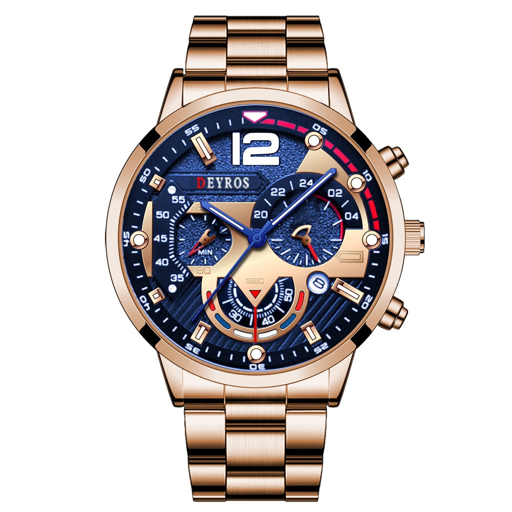 Luxury Stainless Steel Quartz Wristwatch
