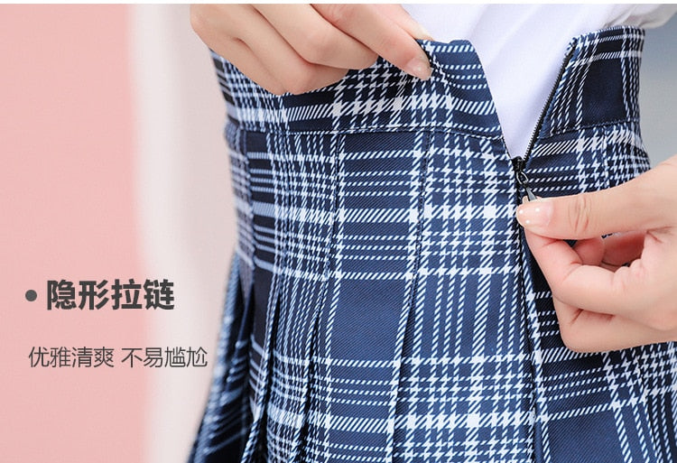 High Waist A-line Student Plaid Pleated Skirt