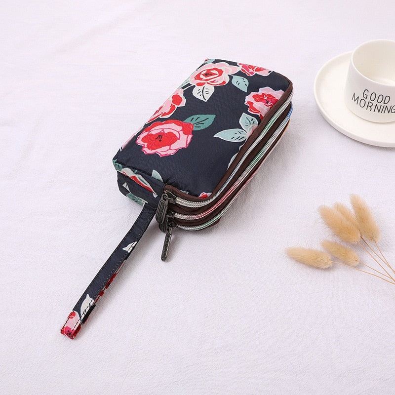 Three-layer Print Canvas Long Wallet