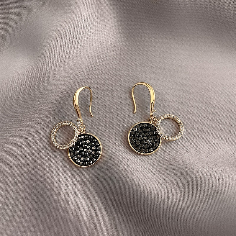 Vintage Fashion Black Crystal Round Pendant Earrings - Jeglowstore