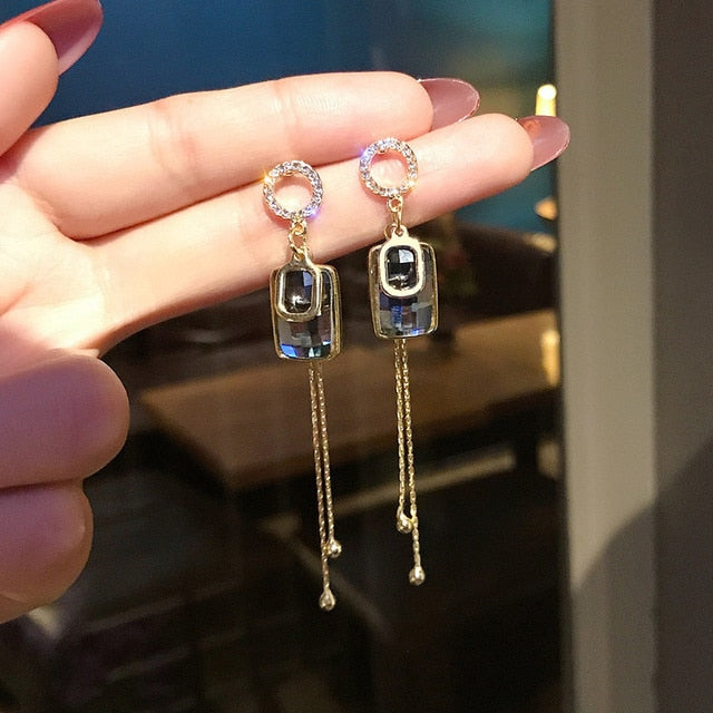 LFashion Full Crystal Simulated Pearl Tassel Drop Earring