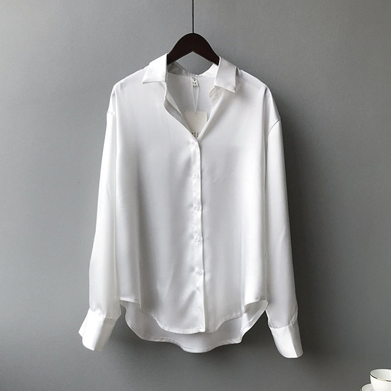 Autumn Fashion Button Up Satin Silk Shirt Vintage Blouse Women - Jeglowstore