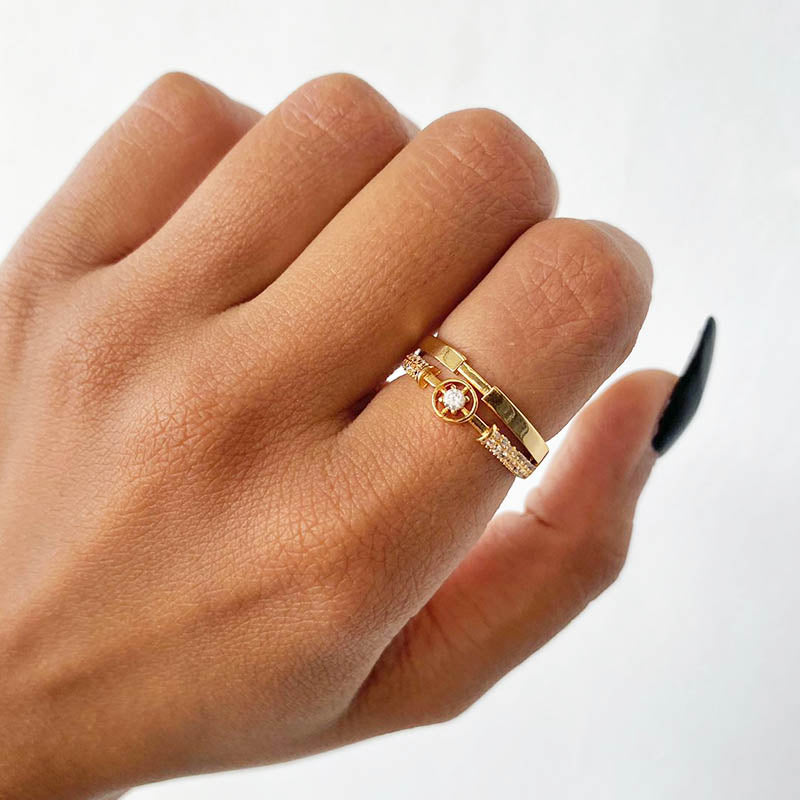 Fashion Star Stainless Steel  Zircon Round Irregular Adjustable Ring