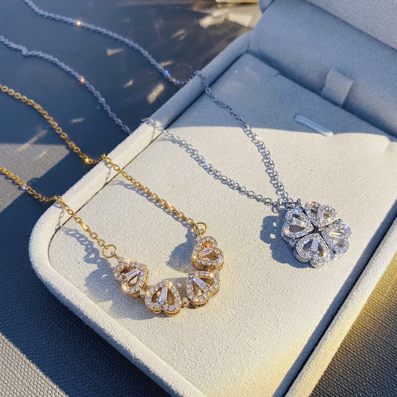 Creative Magnetic Folding Heart-Shaped Four-leaf Clover Pendant