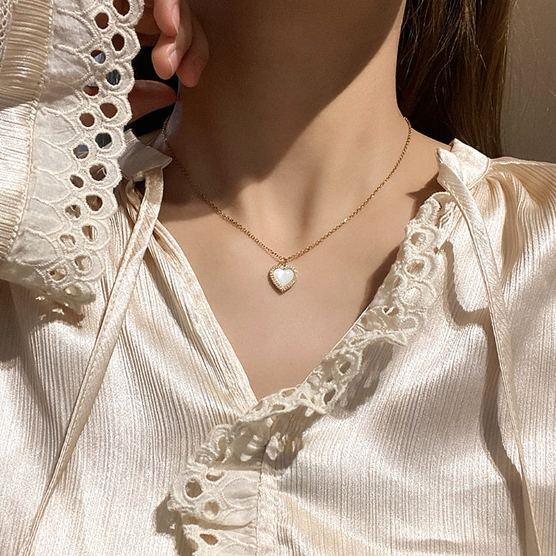 Real Gold Heart Shaped Opal Chain Pendant