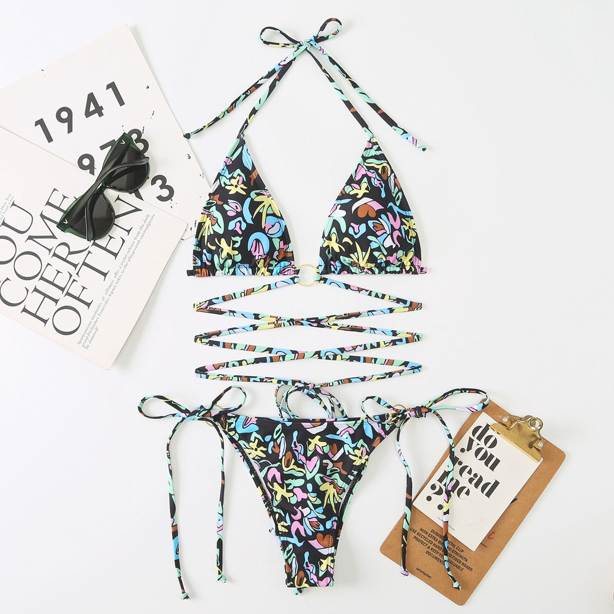 Cross String Hollow Out Swimsuit