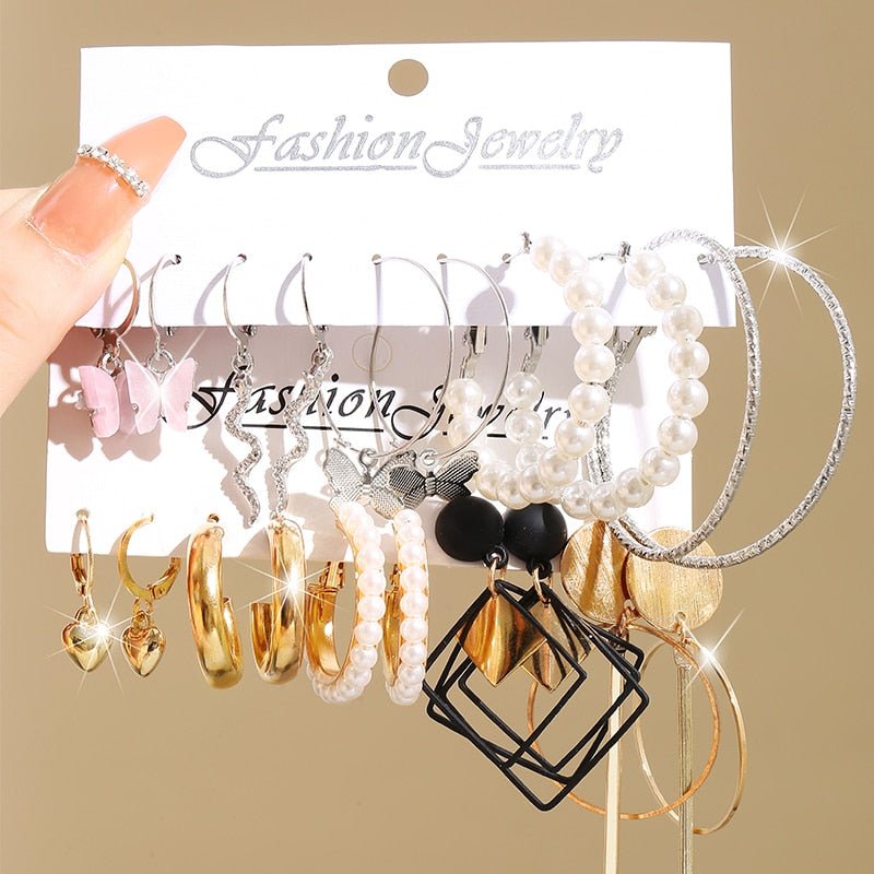 17KM Vintage Geometric Gold Plated Metal Earrings Set