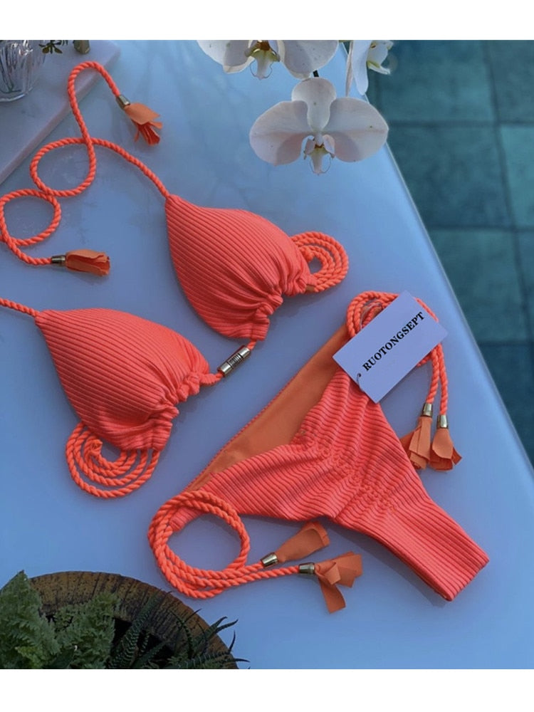 RUOTONGSEPT Triangle Bandage Swimwear Thong Bikini Set
