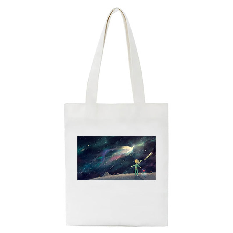 Cartoon Little Prince Women Canvas Eco Foldable Reusable Shopper Bag