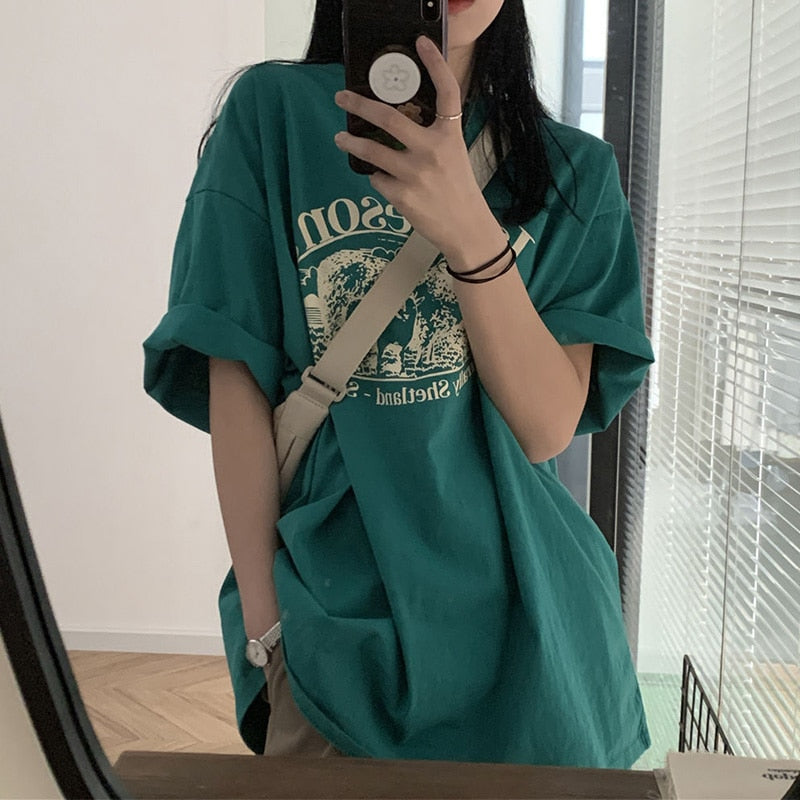 DAYIFUN T-hemp Halfmou vroulike O-nek Top
