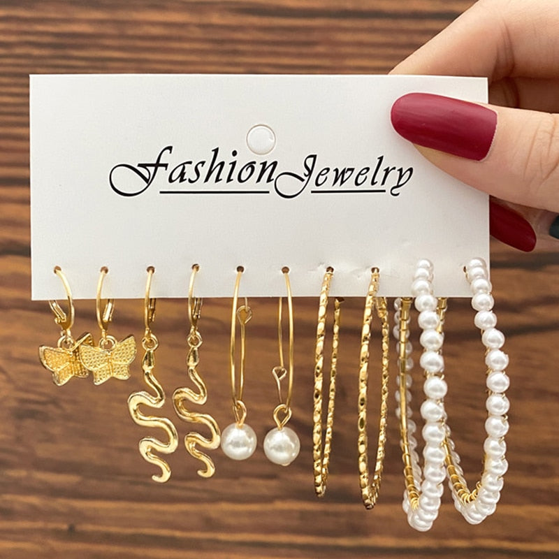 17KM Vintage Geometric Gold Plated Metal Earrings Set