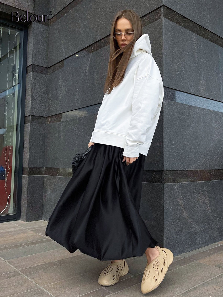 Bclout Elegant Loose High Waist Black Party Long Skirt