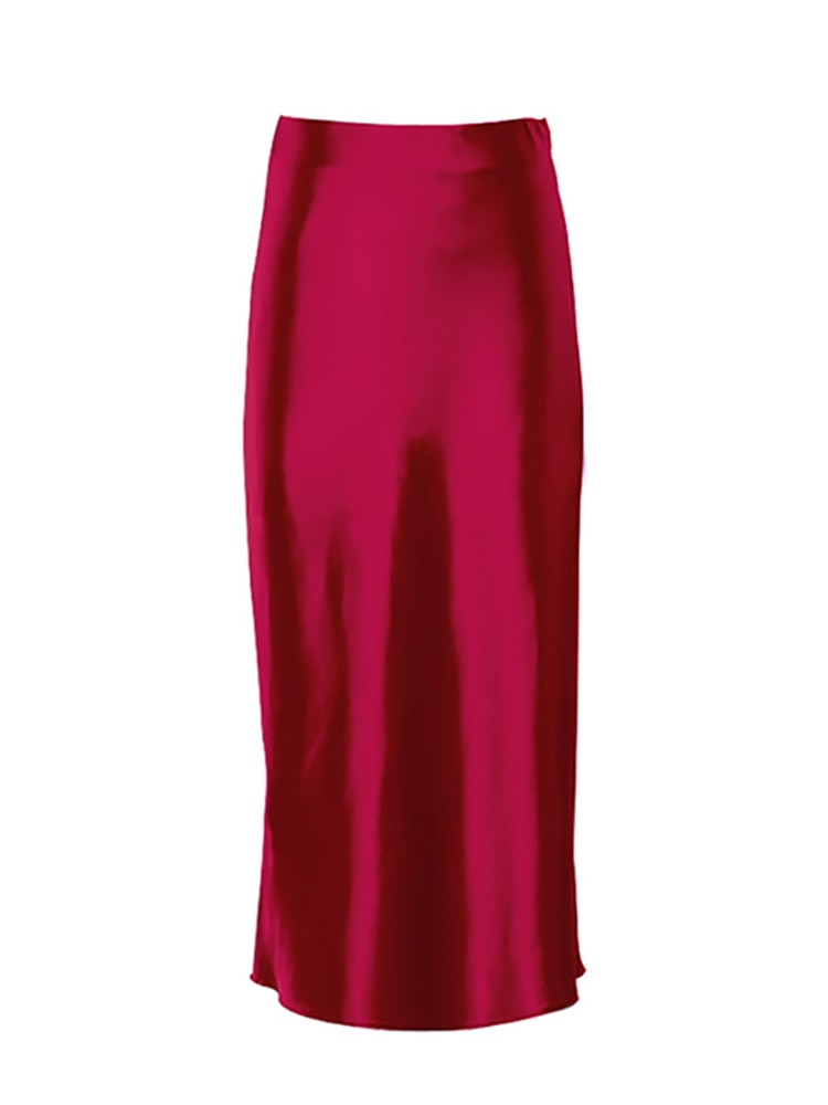 Solid Purple Satin High Waisted Silk Skirt