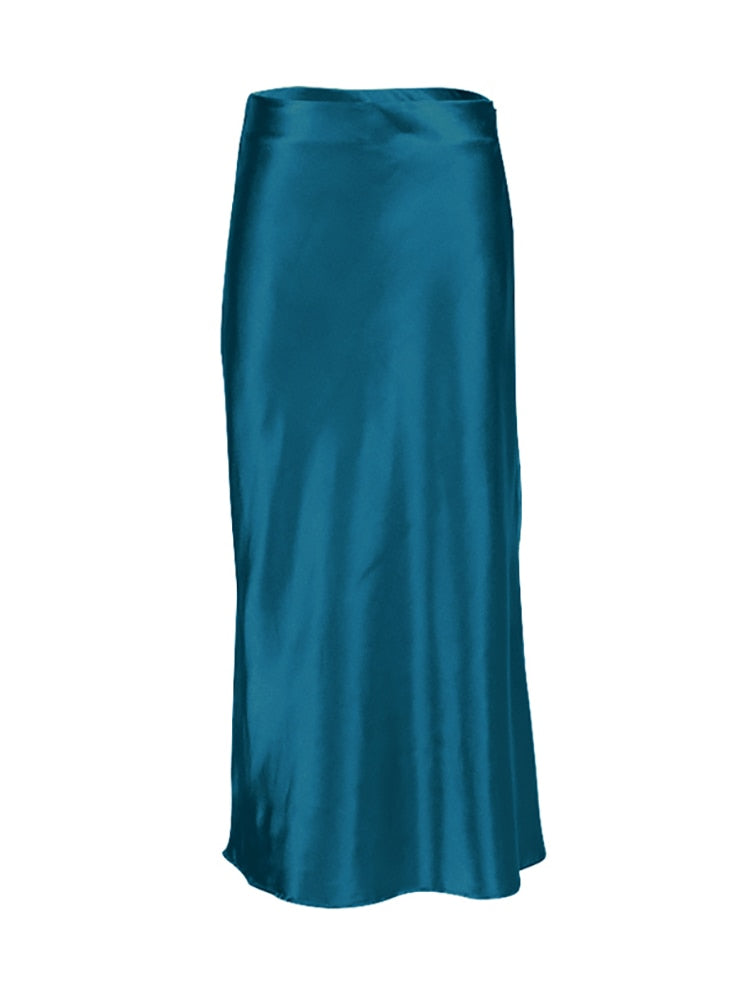 Solid Purple Satin High Waisted Silk Skirt