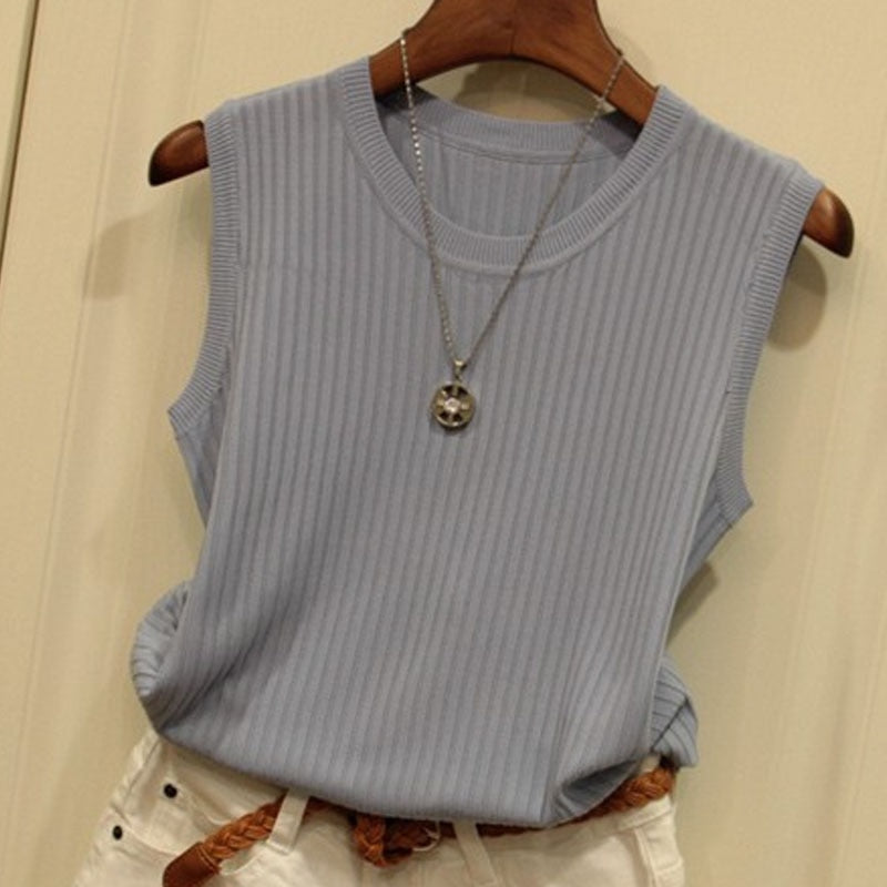 Knitted Vests Women Top O-neck Solid Tank
