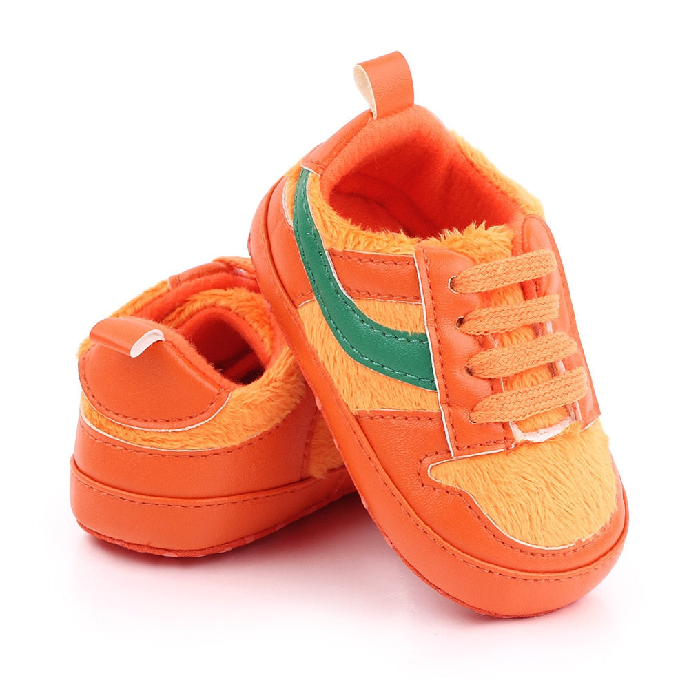 Baby Shoes Newborn Boys Sneaker Girls Two Striped First Walkers Kids Toddlers Lace Up PU Leather Soft Soles Sneakers 0-18 Months - Jeglowstore