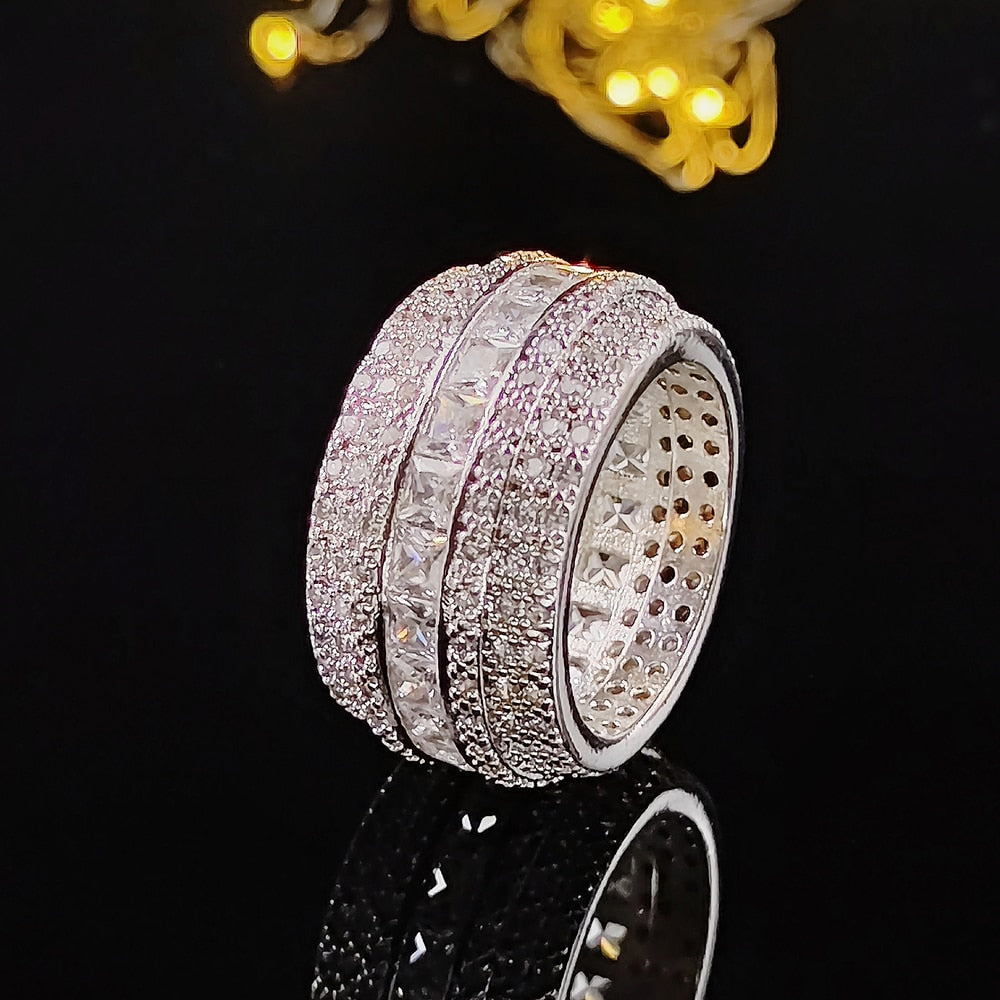 Luxury Rose Gold Silver Color Big Wheel Band Eternity Ring