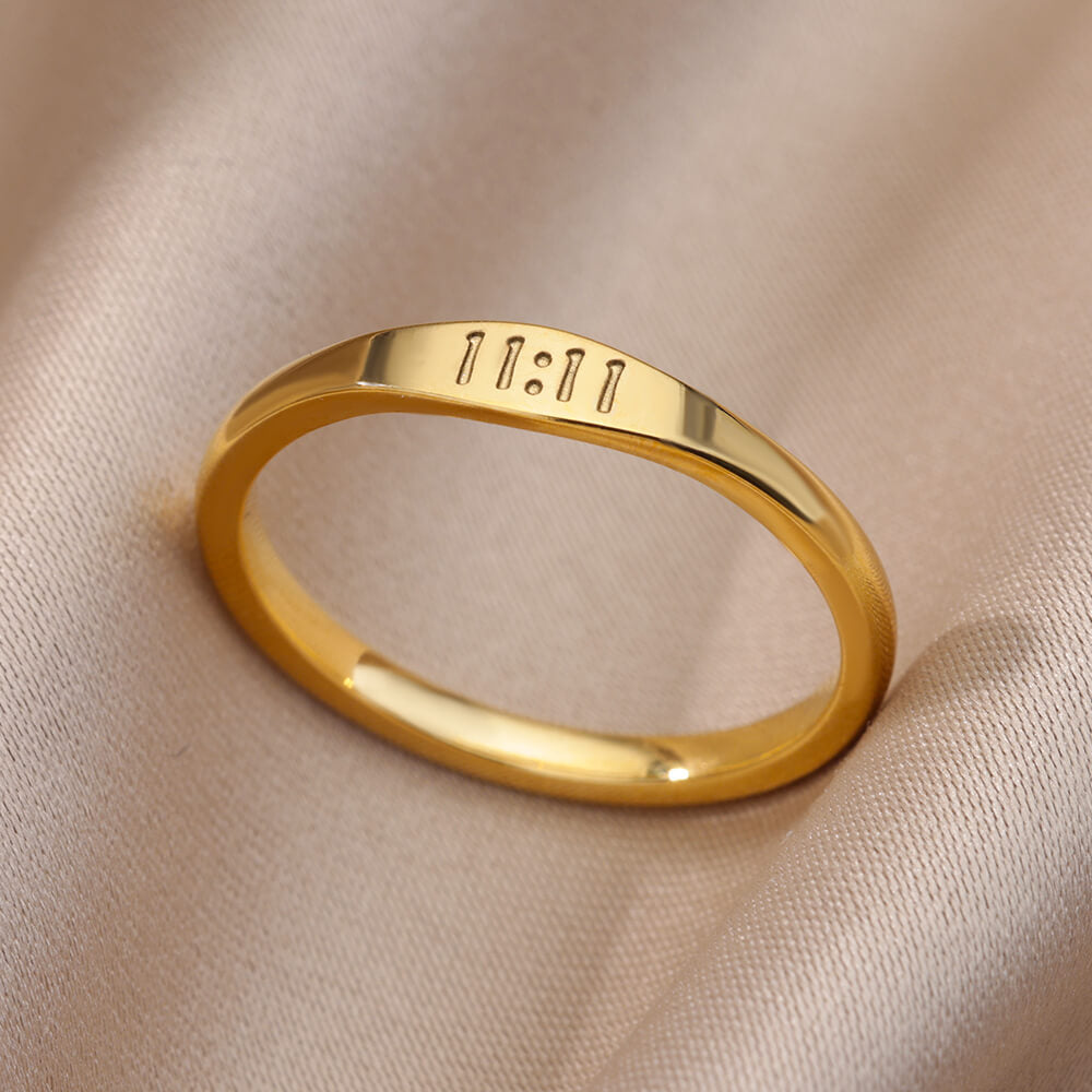 11:11 Angel Number Gold Plated Lucky Stainless Steel Ring