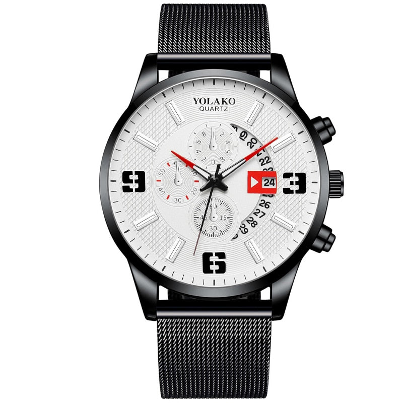 Mens Fashion Stainless Steel Mesh Belt Quartz Wrist Watch