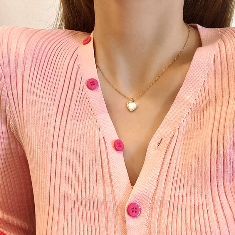 Real Gold Heart Shaped Opal Chain Pendant