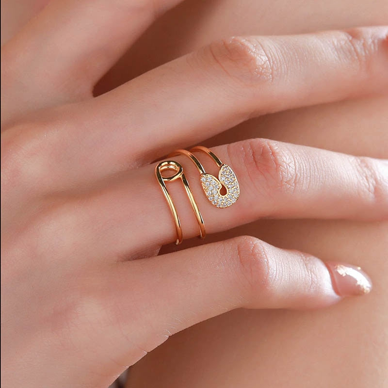 Classic Zircon Pin Twist Stainless Steel Pin Twisted Finger Ring