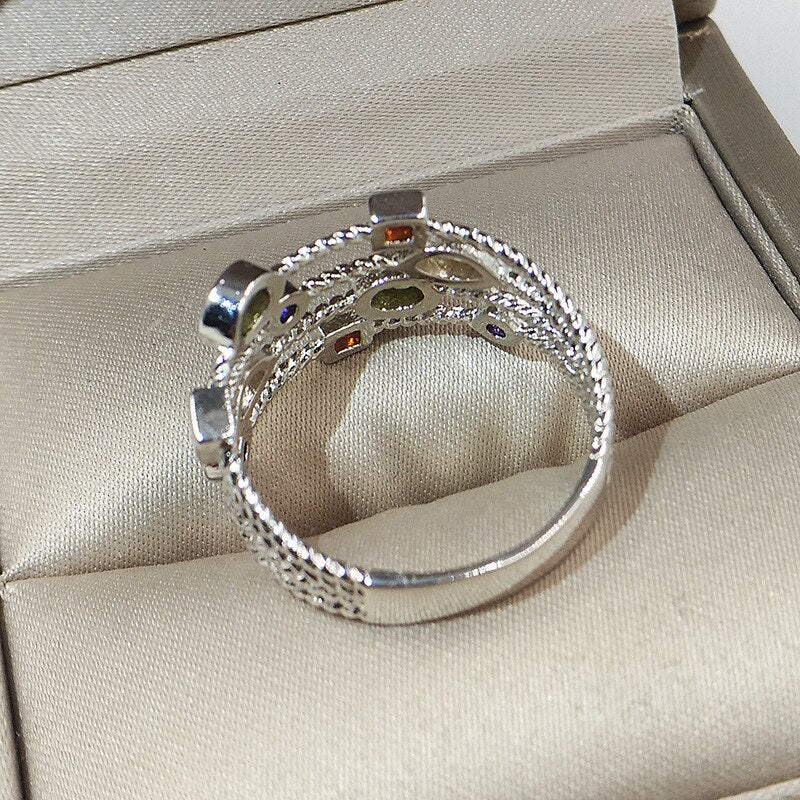 Genuine 925 Stamp Silver Color Rings For Women Hollow Engagement Ring Bijoux Bague Gift Sterling Plata Wedding Jewelry