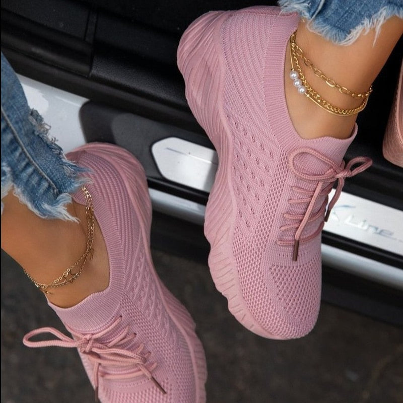 Mesh Breathable Women Casual Sneakers Lace-up Vulcanized - Jeglowstore