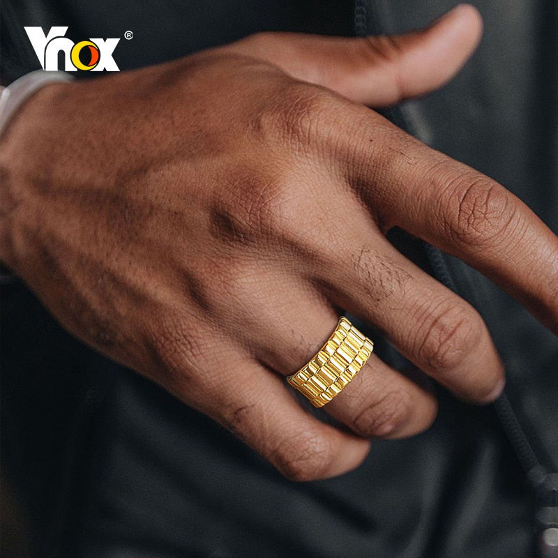 Vnox 11mm Watch Band Shaped Rock Gothic Ring Stainless Steel