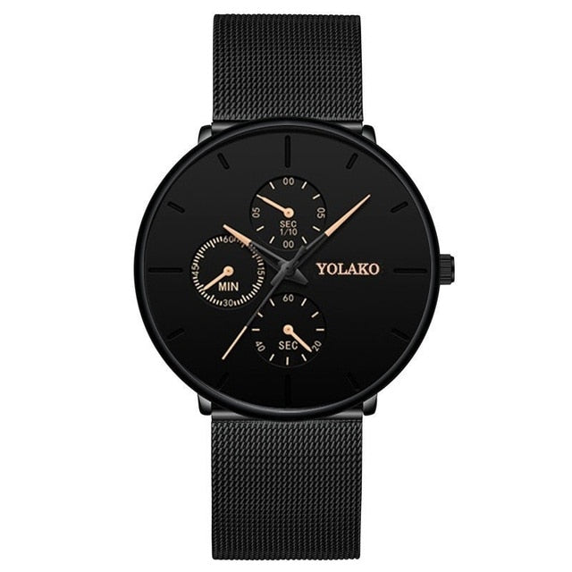 Luxury Ultra Thin Mesh Belt Quartz Men Leather Wrist Watch