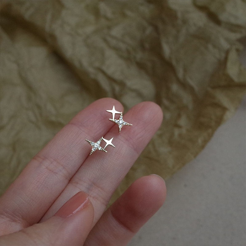 925 Silver Needle Simple Shiny Zircon  Gold Plating  Earrings