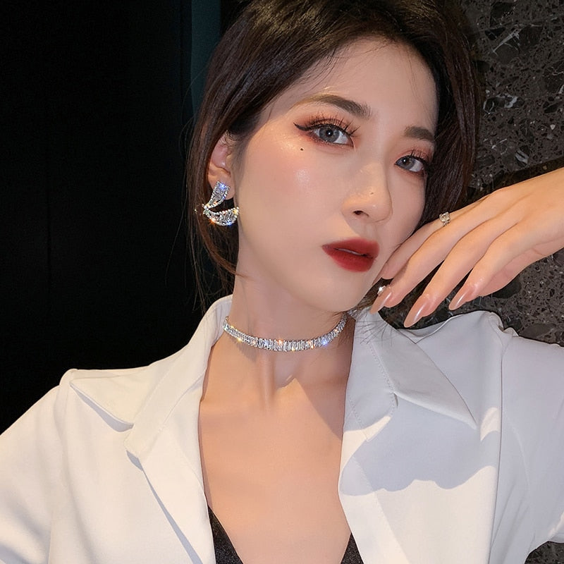 Korean copper inlaid zircon luxury shiny necklace