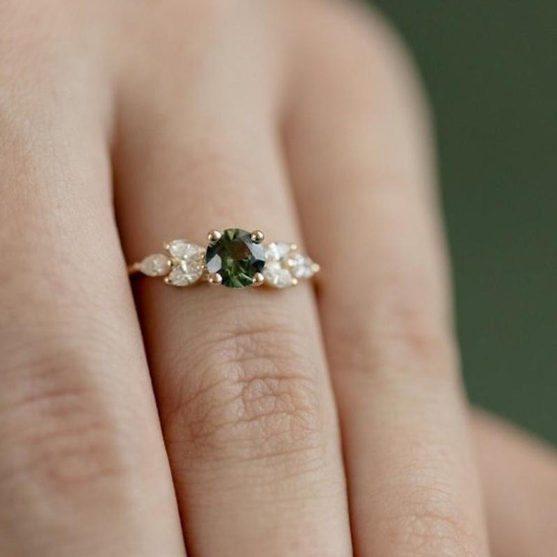 Classic Gold Colors Emerald Metal Inlaid Stones Flower Ring