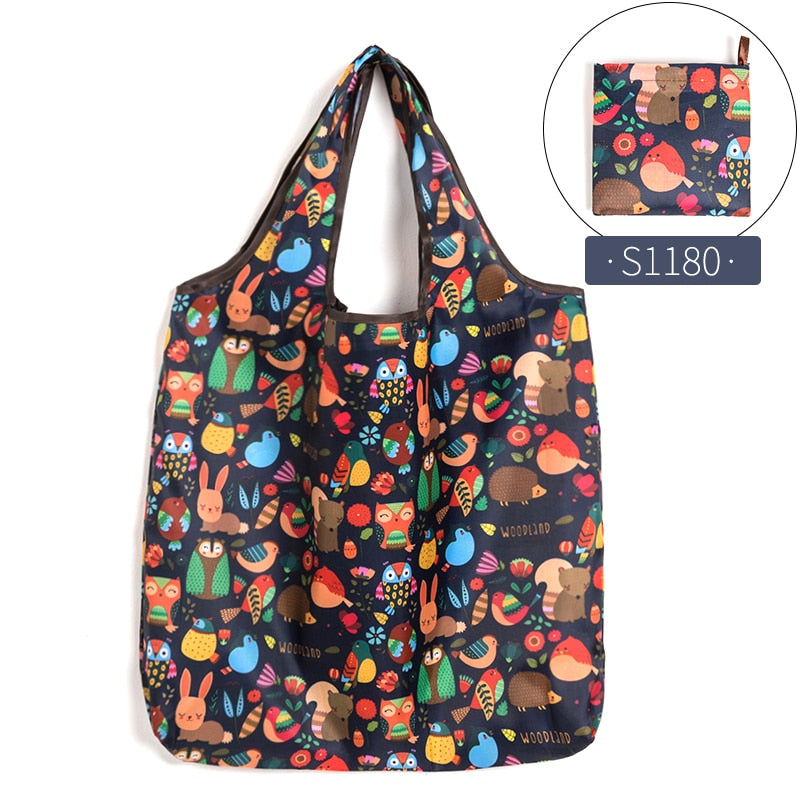 Portable Reusable Oxford Washed Solid Color Foldable Waterproof Shopping Bag