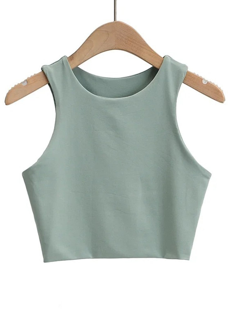 Sexy Slim Tops O-neck Sleeveless Double Nylon Tank Top