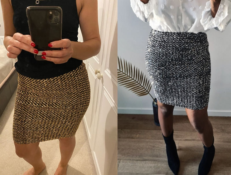 Fashion Bling Women Gold Sequin Short Wrap Mini Skirt