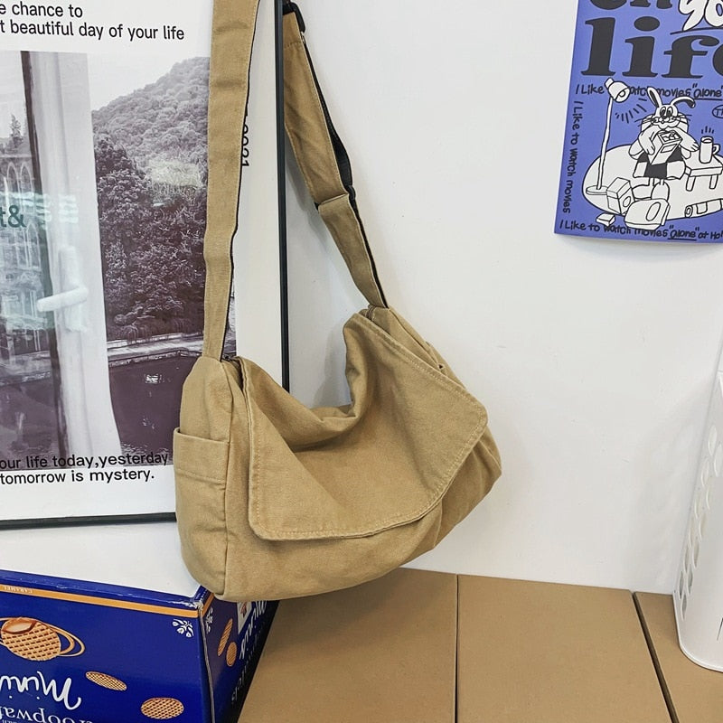 Female Canvas Fabric Hobo Soft Slouchy Shoulder Bag