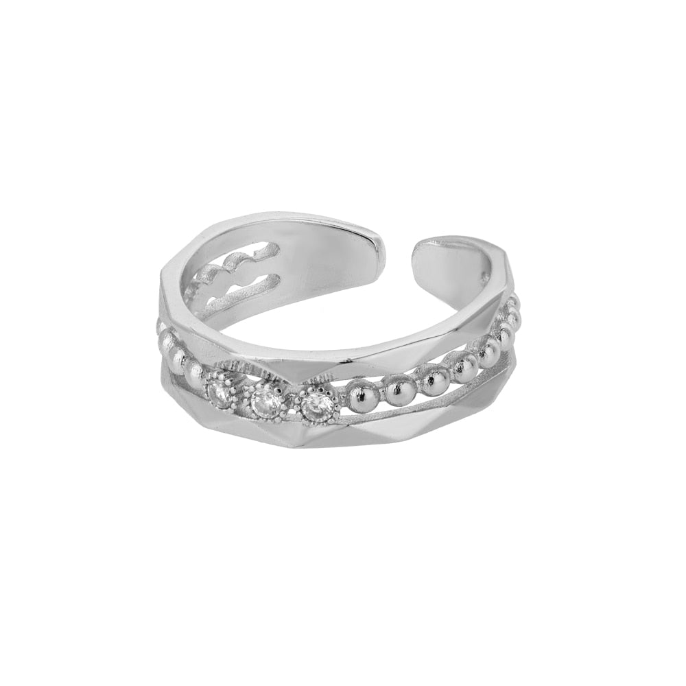 Fashion Star Stainless Steel  Zircon Round Irregular Adjustable Ring