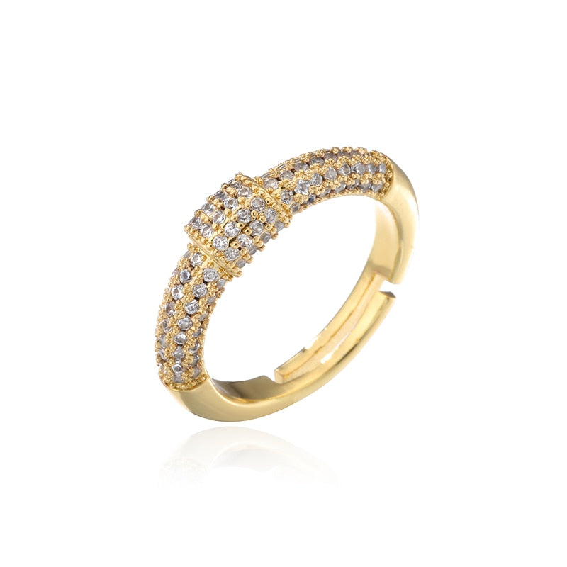 Trendy Gold Color Copper Geometric AAA Cubic Zirconia Ring