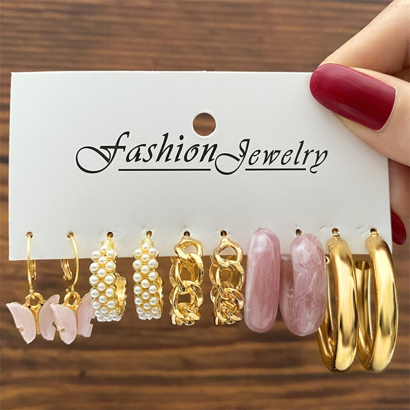 17KM Vintage Geometric Gold Plated Metal Earrings Set